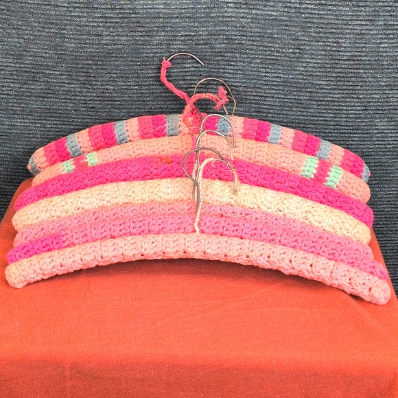Other - Vintage Knit/Crochet Clothes Hangers Batch Of 7 Pretty In Pink